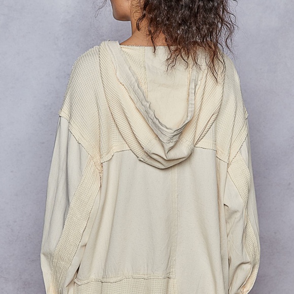 New POL Shacket Shirt Placket Hoodie Button Down Relaxed Fit 100% Cotton Stars ! - Picture 13 of 16